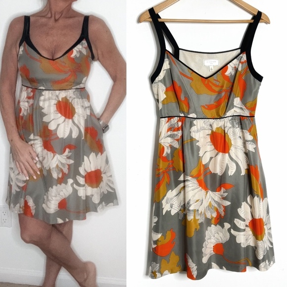 Anthropologie Moulinette Soeurs Silk Dress Empire Waist Grey Orange A-Line Fit 6 - Picture 2 of 16